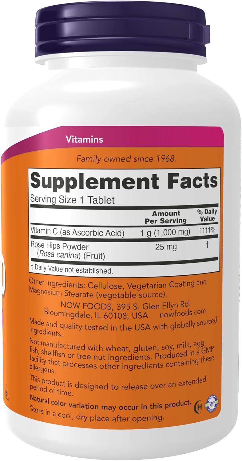 NOW Supplements, Vitamin C-1,000 with Rose Hips, Sustained Release, Antioxidant Protection*, 250 Tablets