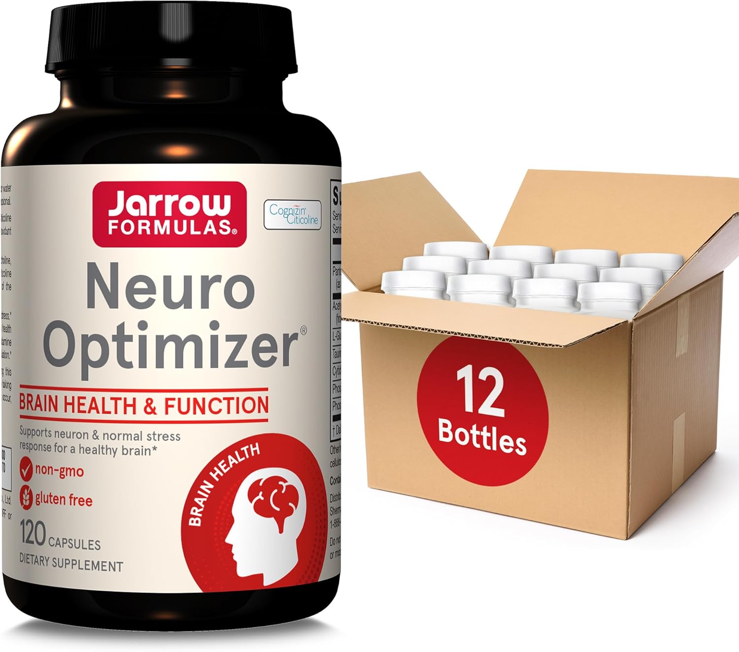 Jarrow Formulas Neuro Optimizer With 7 Neuro-Nutrient Ingredients, Dietary Supplement For Brain Health And Antioxidant Support, 120 Capsules, 30 Day Supply, Pack Of 12