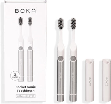 Boka Sonic Electric Toothbrush For Adults 2 Pk - 24000 Vpm W/Standard & Sensitive Modes - Waterproof & Up To 120 Battery Life W/Travel Cover & Mirror Mount - Automatic Smart Timer, Non-Slip Handle