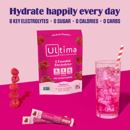 Ultima Replenisher Electrolyte Drink Mix Bundle – Lemonade & Raspberry & Watermelon, 20 Stickpacks – 6 Electrolytes & Minerals – Keto Friendly, Vegan, Non-Gmo & Sugar-Free Electrolyte Powder