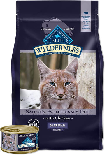 Blue Buffalo Wilderness High Protein Natural Mature Grain Free Cat Food Bundle, Dry Cat Food And Wet Cat Food, Chicken (5-Lb Dry Food + 3Oz Cans 24Ct)