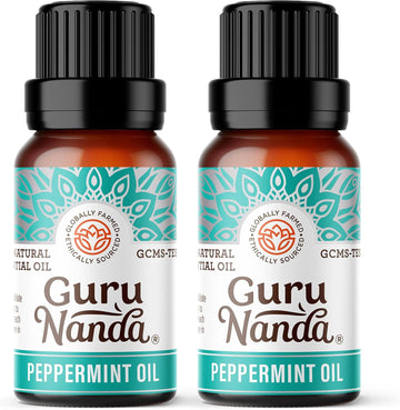 Gurunanda Peppermint Essential Oil, 100% Pure, Natural & Undiluted Aromatherapy Oil For Diffusers & Diy Recipes, Promotes Mental Clarity (2X0.5 Fl Oz)