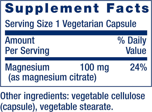 Life Extension Magnesium (Citrate) 100 Mg – Magnesium Supplement For Men And Women - For Heart And Bone Health, Immune System Support - Gluten-Free, Non-Gmo - 100 Vegetarian Capsules