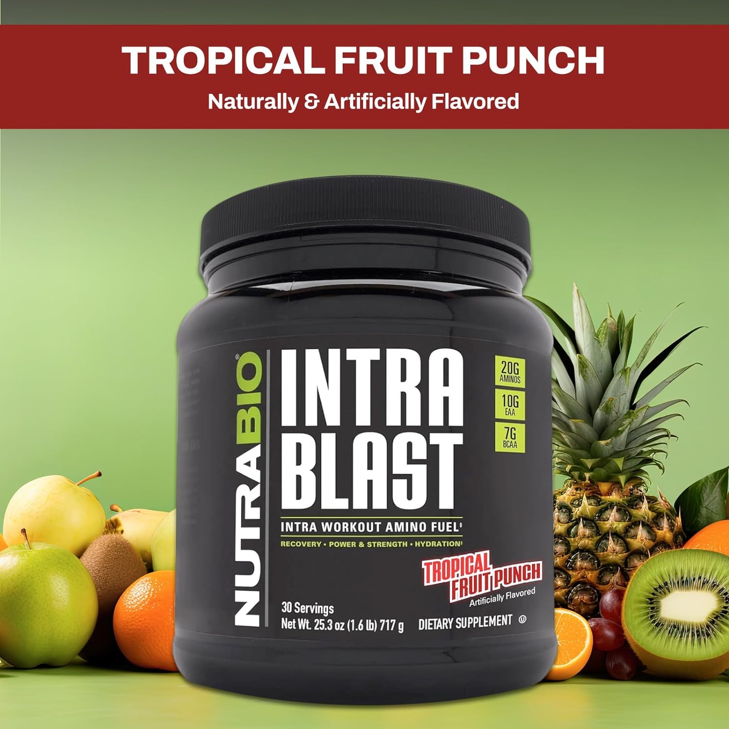 NutraBio Intra Blast and Pre-Workout Powder - Advanced Electrolyte Performance Drink - Amino Acid Recovery, EAA/BCAA Formula - Non-GMO and Gluten Free - Tropical Fruit Punch - 30 Servings : Health & Household