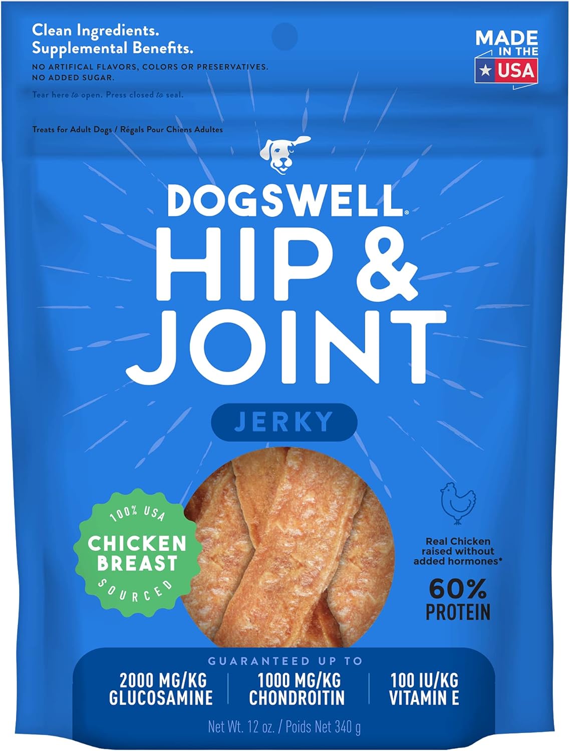 Dogswell Jerky Hip And Joint Dog Treats Grain Free Made In Usa Only, Glucosamine And Chondroitin, 12 Oz Chicken