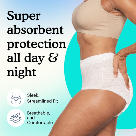 Because Adult Incontinence Underwear For Sensitive Skin - Women - Premium Overnight Disposable Briefs, Anti Odor - White, Large - Absorbs 6 Cups - 14 Count (Pack Of 1)