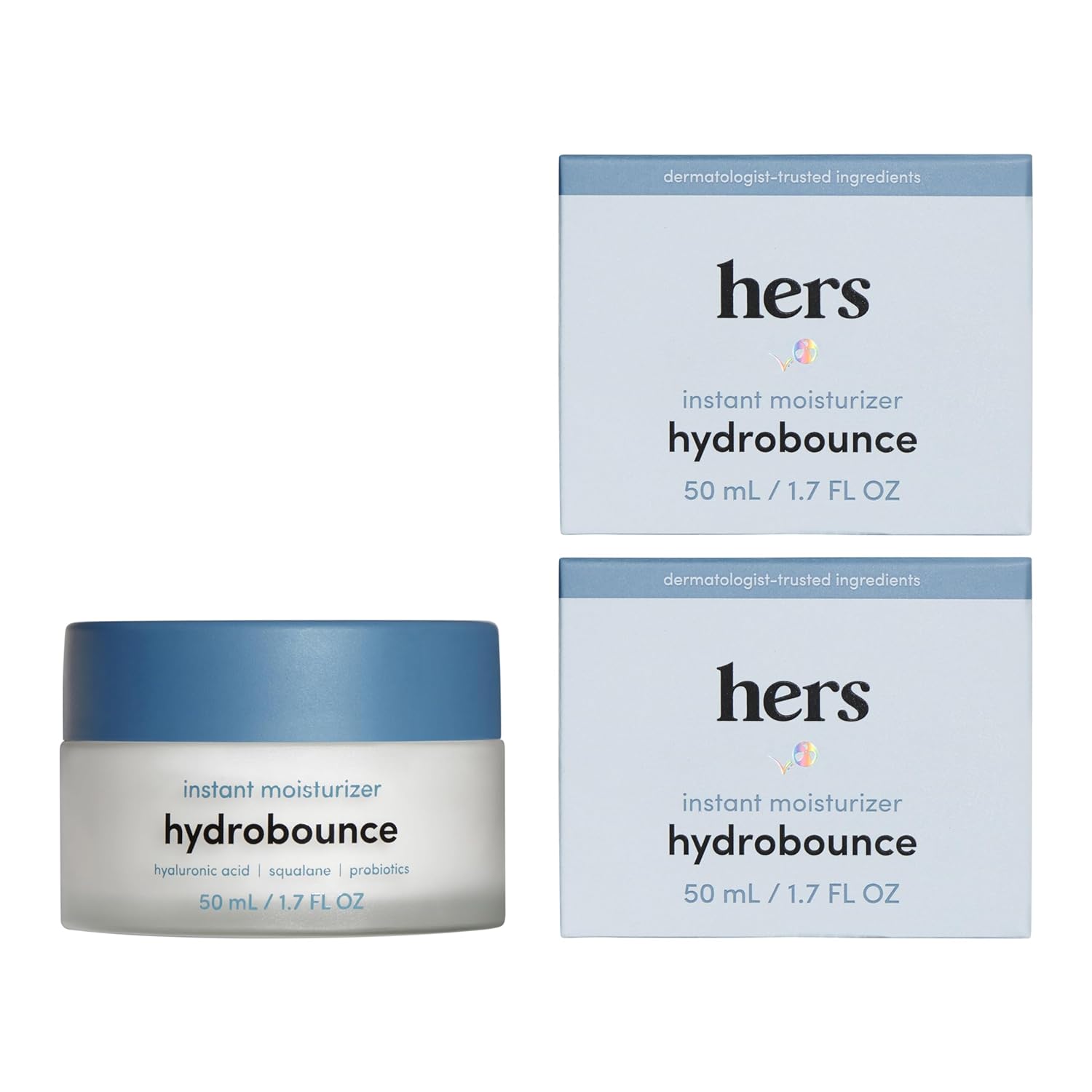 Hers Hydrobounce Instant Moisturizer - Squalane Moisturizer Made For All Skin Types - Moisturizes, Smoothes Fine Lines - Contains Hyaluronic Acid, Squalane, And Probiotics - 2 Pack