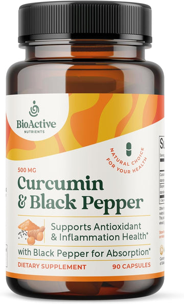 BIOACTIVE NUTRIENTS Curcumin with Black Pepper for Best Absorption, 90 Capsules