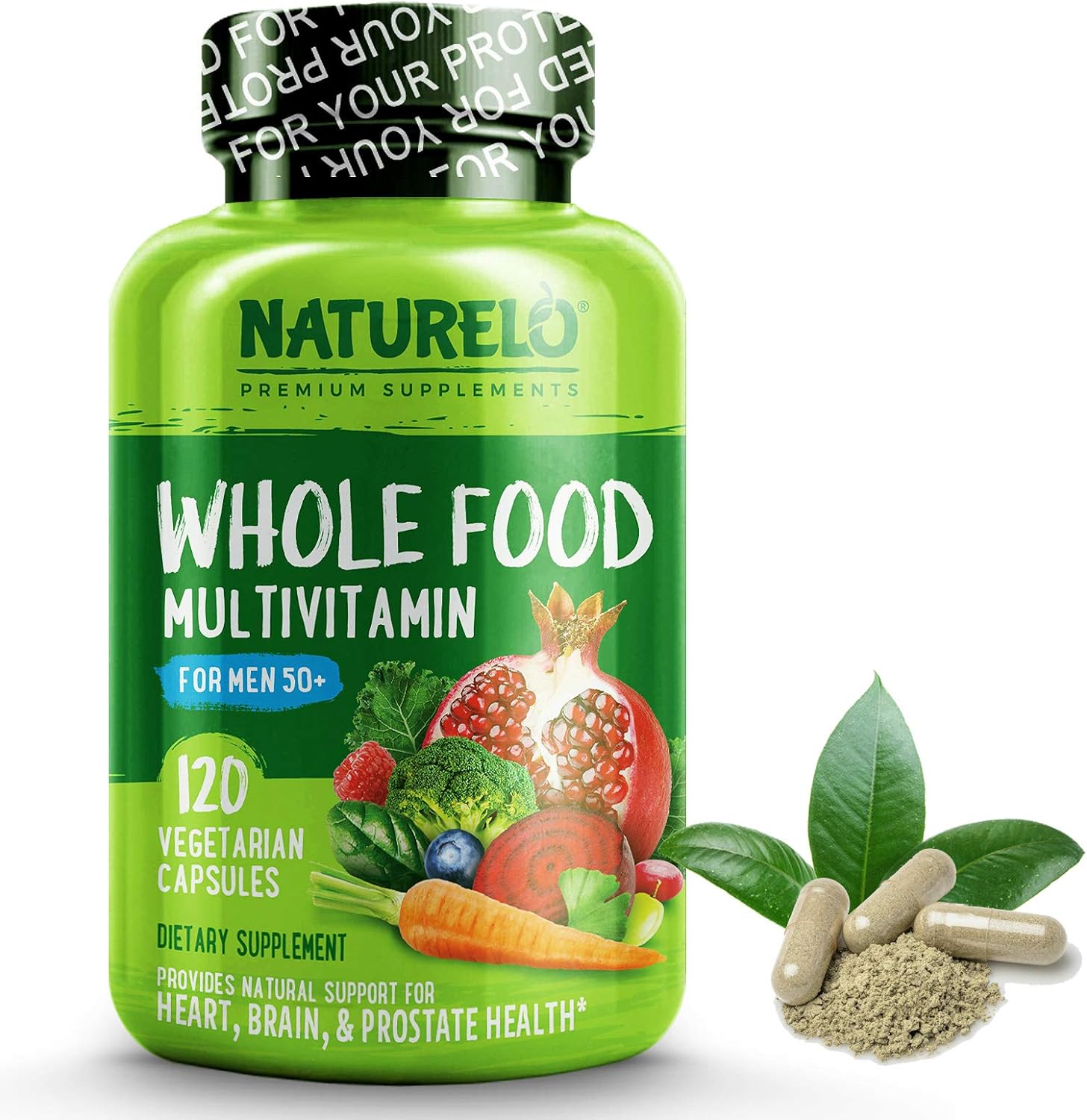NATURELO Whole Food Multivitamin for Men 50+ - with Vitamins, Minerals, Organic Herbal Extracts - Vegan Vegetarian - for Energy, Brain, Heart and Eye Health - 120 Capsules
