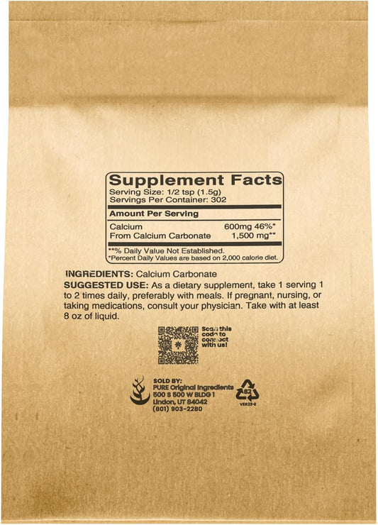 Pure Original Ingredients Calcium Carbonate (1 Lb) Dietary Supplement, Food Preservative, Acid Neutralizer