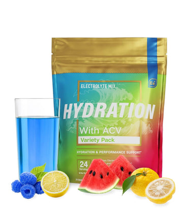 Essential Elements Hydration Packets - Electrolytes Powder Packets Sugar Free - 24 Stick Packs Of Electrolytes Powder No Sugar - Electrolyte Water Drink Mix With Acv & Vitamin C - Variety Pack