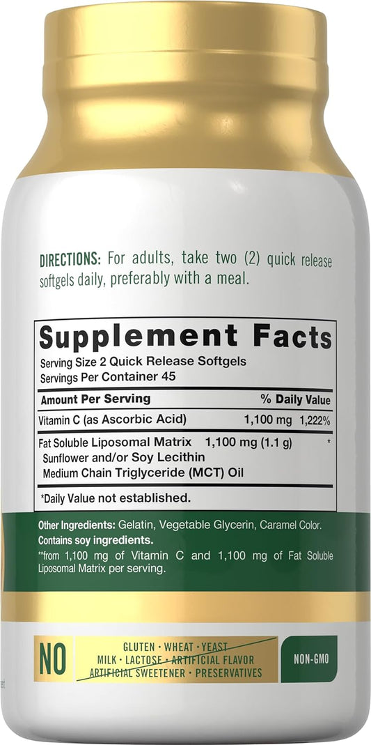 Carlyle Liposomal Vitamin C | 2200mg | 90 Softgels | High Potency Formula | Non-GMO, Gluten Free Packaging May Vary