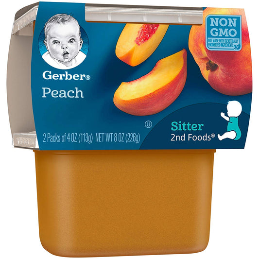 Gerber 2Nd Food Baby Food Peach Puree, Natural & Non-Gmo, 4 Ounce Tubs, 2-Pack (Pack Of 8)