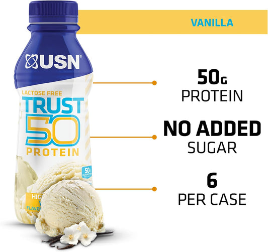 Usn Trust 50 Pre-Mixed & Ready To Drink Protein Shake Bottles: 6 X 500 Ml Vanilla High Protein Recovery Drinks
