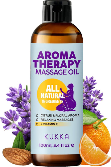 Aromatherapy Massage Oil 3.38 Oz - Deeply Moisturizing & Relaxing For Full Body Massage - Blended With Lavender, Orange Oil & More - 100% Natural Body Oils For Women & Men - Spa Quality & Light Weight