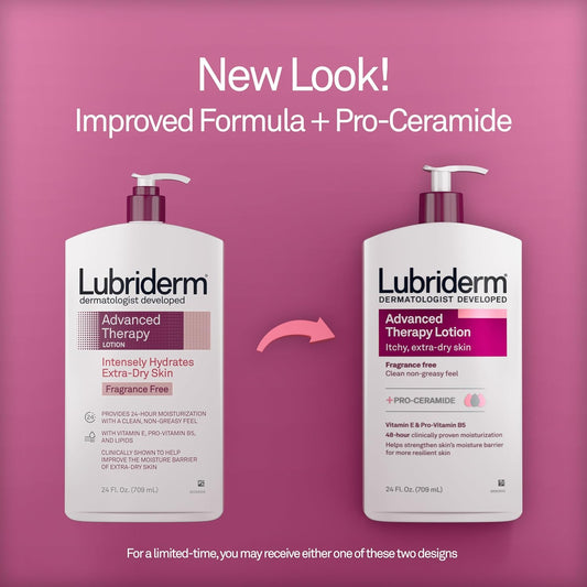 Lubriderm Advanced Therapy Moisturizing Lotion With Vitamins E And B5, Deep Hydration For Extra Dry Skin, Non-Greasy Formula, 24 Fl. Oz (Pack Of 3)