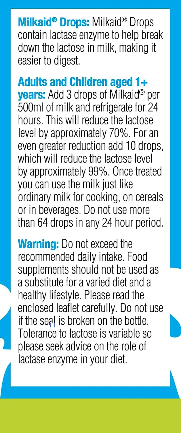 Milkaid Lactase Enzyme Drops 15ml – Lactose Intolerance Relief – Reduces Milk Lactose – Unflavoured : Amazon.co.uk: Health & Personal Care