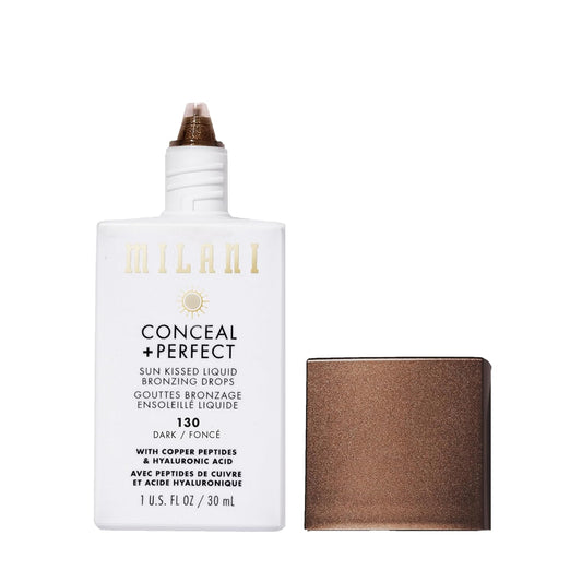 Milani Bronzer- Sun Kiss Bronzing Drops, Conceal + Perfect Liquid Bronzer For Sheer, Weightless Coverage & Hydration Enriched With Peptides & Tripeptides - Light