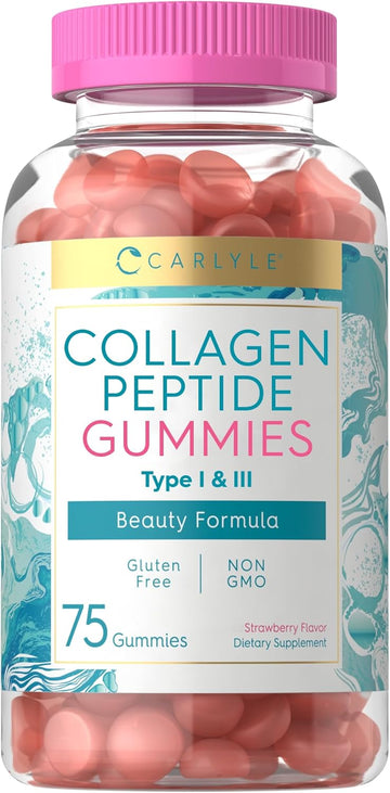 Carlyle Collagen Peptide Gummies | Strawberry Flavor Beauty Supplement | Hydrolyzed Collagen For Women & Men | Type 1 & 3 | Non-Gmo, Gluten Free