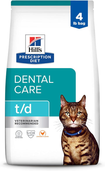 Hill'S Prescription Diet T/D Dental Care Chicken Flavor Dry Cat Food, Veterinary Diet, 4 Lb. Bag