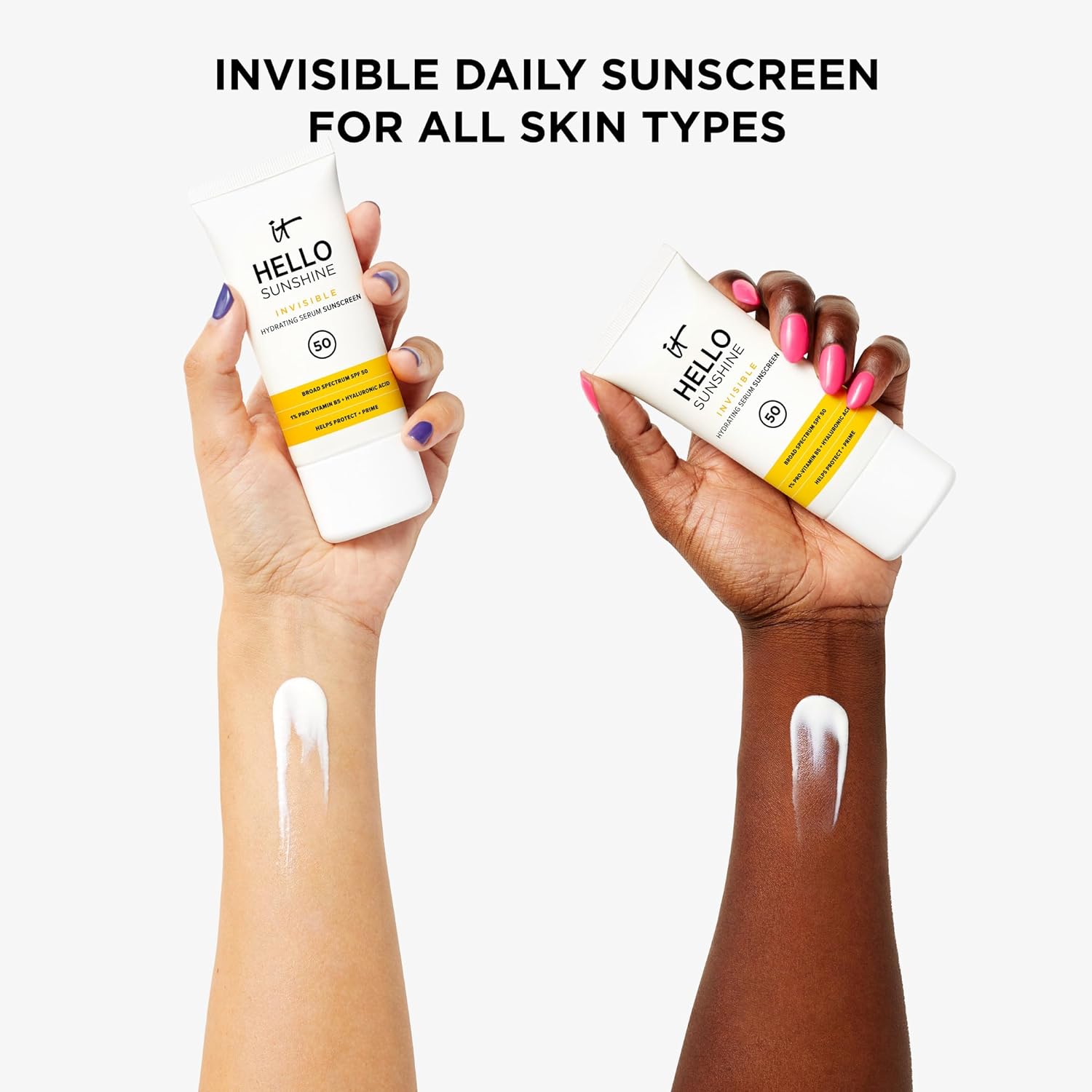 IT Cosmetics Hello Sunshine Invisible Sunscreen for Face SPF 50 - Sunscreen, Hydrating Serum & Makeup Primer - 1% Pro-Vitamin B5 & Hyaluronic Acid - HSA/FSA Eligible - No White Cast - 1.69 fl oz : Beauty & Personal Care