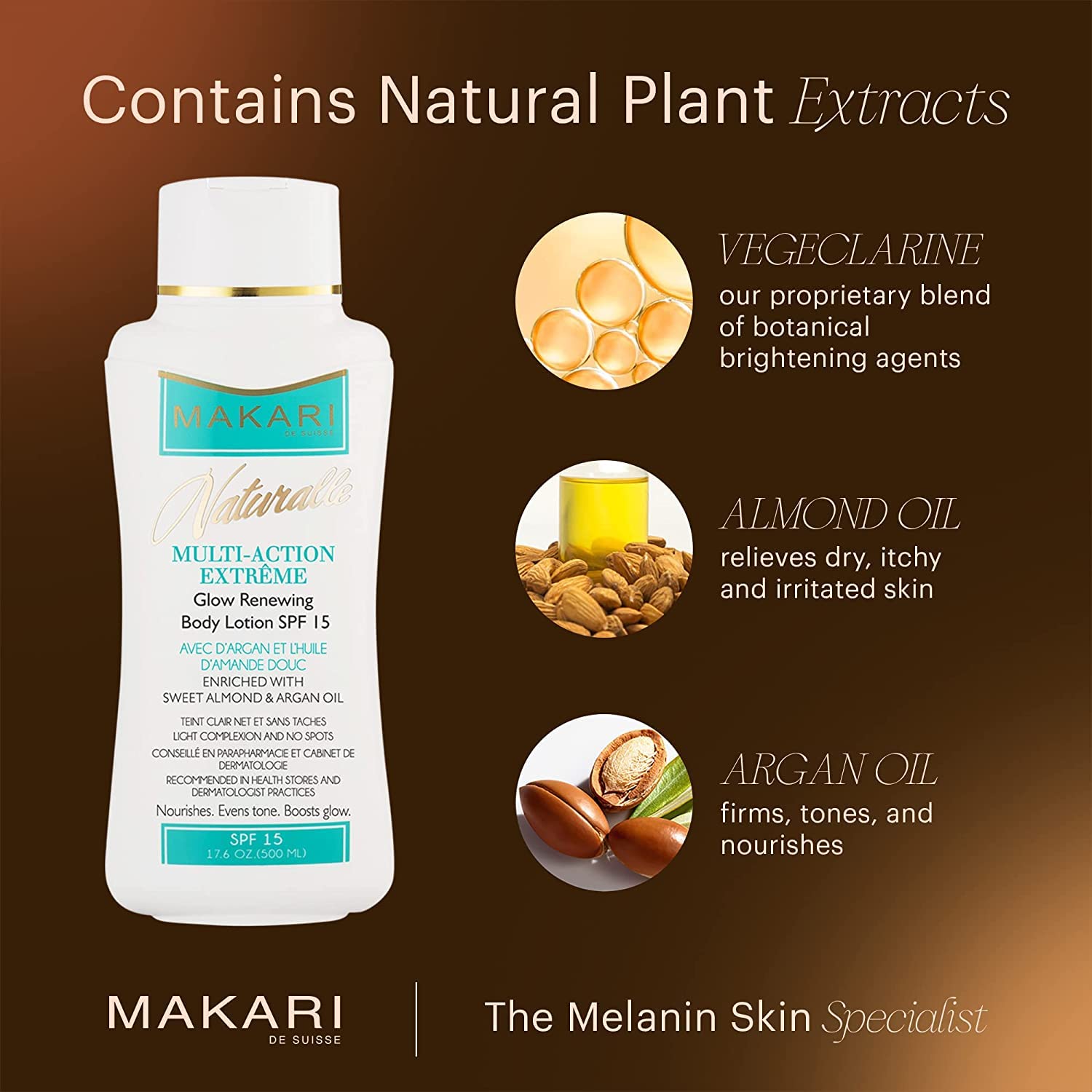 Makari Naturalle Multi-Action Extreme Body Lotion Spf15 (17.6 Oz) | Moisturizes, Softens, Nourishes, And Enhances Natural Skin Radiance | Protects Against Sun Damage | Recommended For All Skin Types : Beauty & Personal Care
