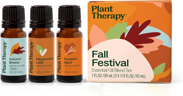 Plant Therapy Fall Festival Essential Oil Blend Set 10 Ml (1/3 Oz) Of Autumn Breeze, Peppermint Latte & Pumpkin Spice