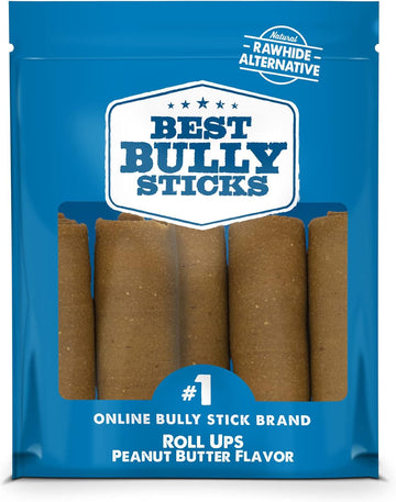 Best Bully Sticks Roll Ups - All-Natural, Highly Digestible Dog Chew - Peanut Butter Flavor - Best Suited For Small Breeds (4 Inch, 5-Pack)