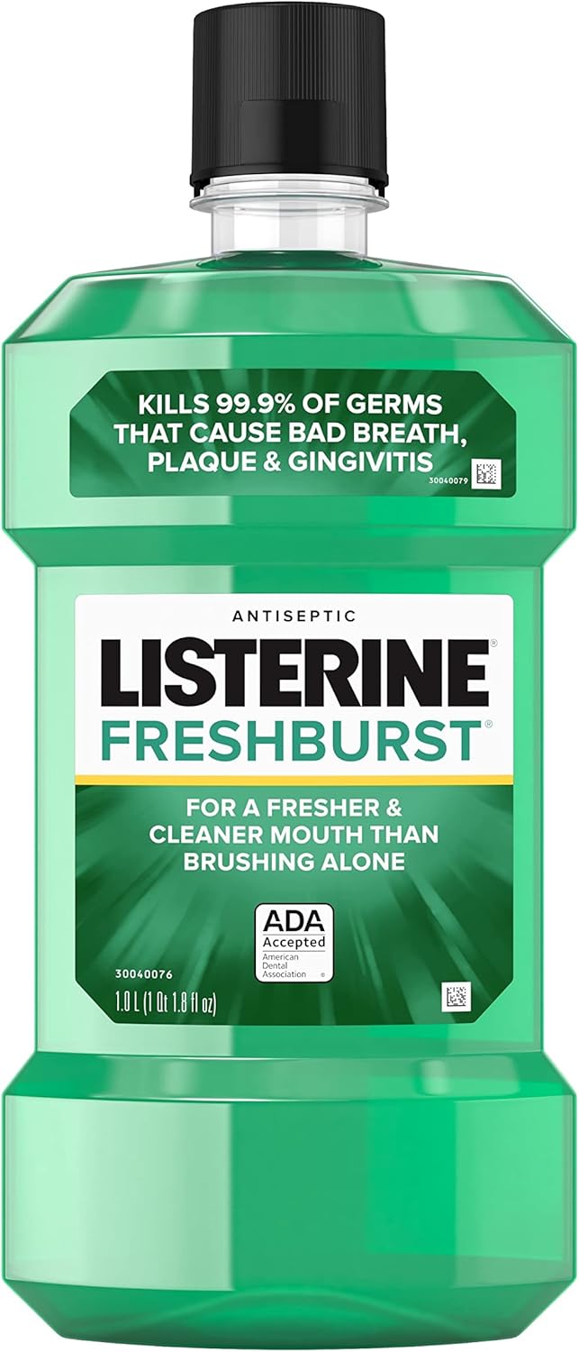 Listerine Freshburst Antiseptic Mouthwash For Bad Breath, Kills 99% Of Germs That Cause Bad Breath & Fight Plaque & Gingivitis, Ada Accepted Mouthwash, Spearmint, 1 L