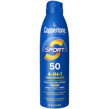 Coppertone SPORT Sunscreen Spray SPF 50, Water Resistant Spray Sunscreen, Broad Spectrum SPF 50 Sunscreen, 5.5 Oz Spray