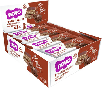 Novo Nutrition Protein Wafer Bars | High Protein Bar, 12G Protein | Protein Bar Alternative | Suitable For Vegetarians | Pack Of 12 X 40G (Milk Chocolate)
