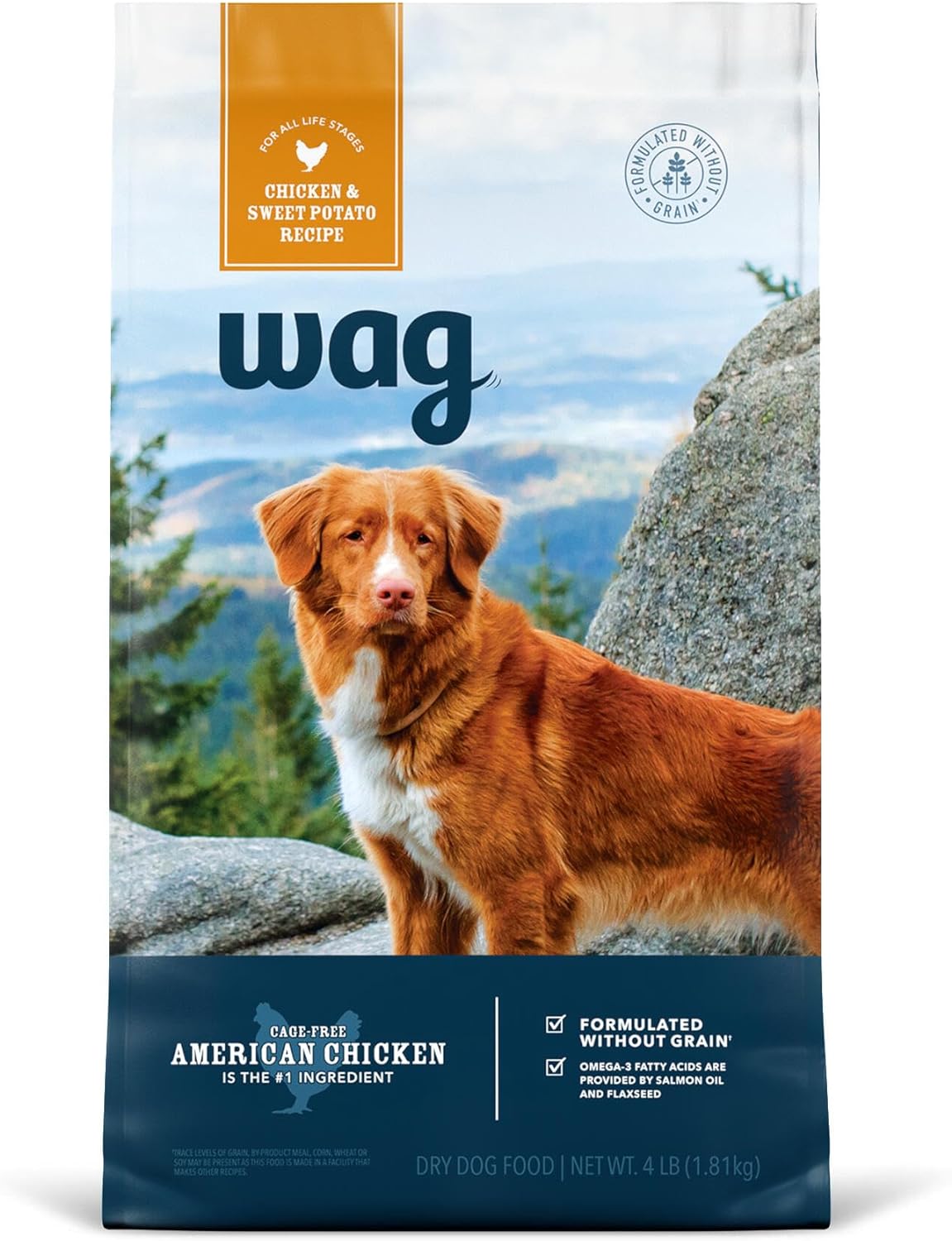 Amazon Brand - Wag Dry Dog Food Chicken & Sweet Potato, Grain Free 4 Lb Bag