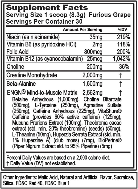 Evl Intense Pre Workout With Creatine - Pre Workout Powder Drink For Lasting Energy Focus And Recovery - Engn Energizing Pre Workout For Men With Beta Alanine Caffeine And L Theanine (Furious Grape)