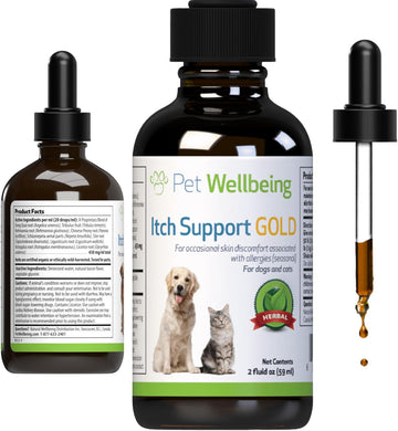 Pet Wellbeing Itch Support Gold For Dogs - Vet-Formulated - Itchy Skin & Paws, Hot Spots, Skin Allergies - Natural Herbal Supplement 2 Oz (59 Ml)