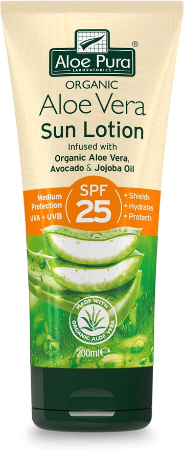 Aloe Pura, Organic Aloe Vera Sun Lotion Spf 25, Natural, Vegetarian, Cruelty Free, Paraben & Sls Free, Long-Lasting Shield, Medium Protection, 200Ml