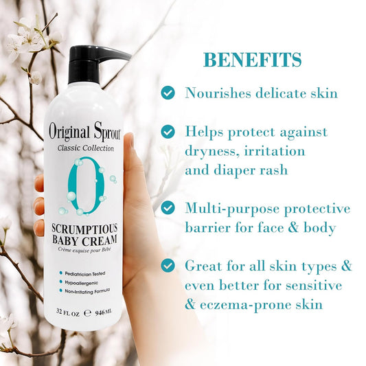 Original Sprout Scrumptious Baby Cream, Gentle Moisturizing Cream For Dry, Sensitive Skin & Diaper Rash, Non-Greasy Baby Lotion With Zinc Oxide & Calendula For Face & Body, 4 Fl Oz