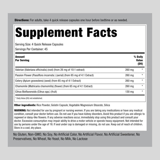 Piping Rock Calm Capsules | 180 Pills | Herbal Blend | with Chamomile, Valerian, and Passion Flower | Non-GMO, Gluten Free Supplement