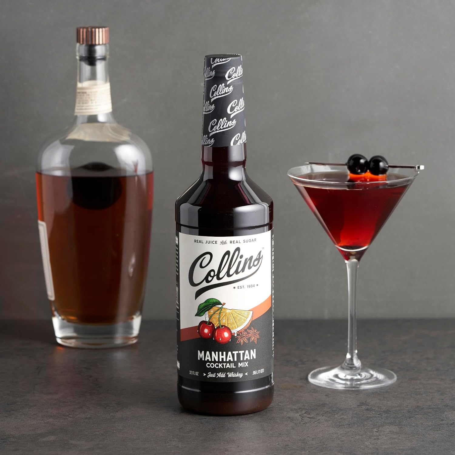 Collins Manhattan Mix | Made With Real Brown Sugar, Orange and Cherry Juice With Natural Flavors | Classic Cocktail Recipe Ingredient, Home Bar accessories Cocktail Mixers, 32 fl oz : Home & Kitchen