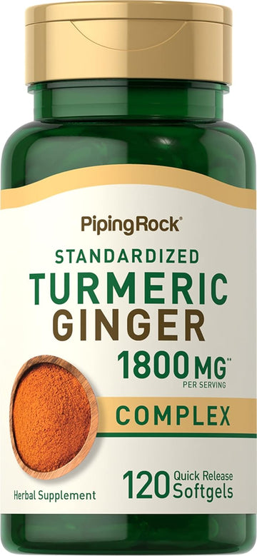 Piping Rock Turmeric and Ginger Supplement 1800mg | 120 Softgels | with Black Pepper Extract and Astragalus | Standardized Complex | Non-GMO, Gluten Free