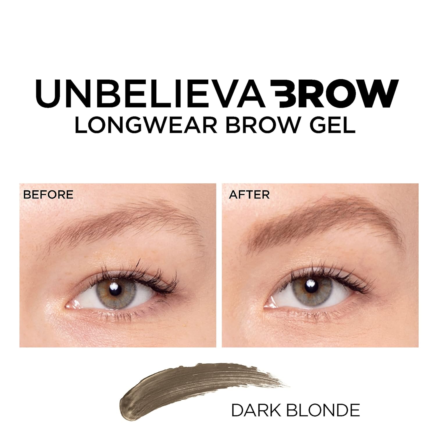 L'Oreal Paris Unbelieva-Brow Longwear Waterproof Tinted Brow Gel, Smudge-resistant, Transfer- Proof, Quick Drying, Easy and quick application with precise brush, Dark Blonde, 0.15 fl. oz. : Beauty & Personal Care