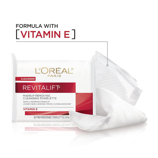 L'Oreal Paris Revitalift Makeup Removing Facial Cleansing Towelettes With Vitamin E 30 Ct. (Pack Of 2)