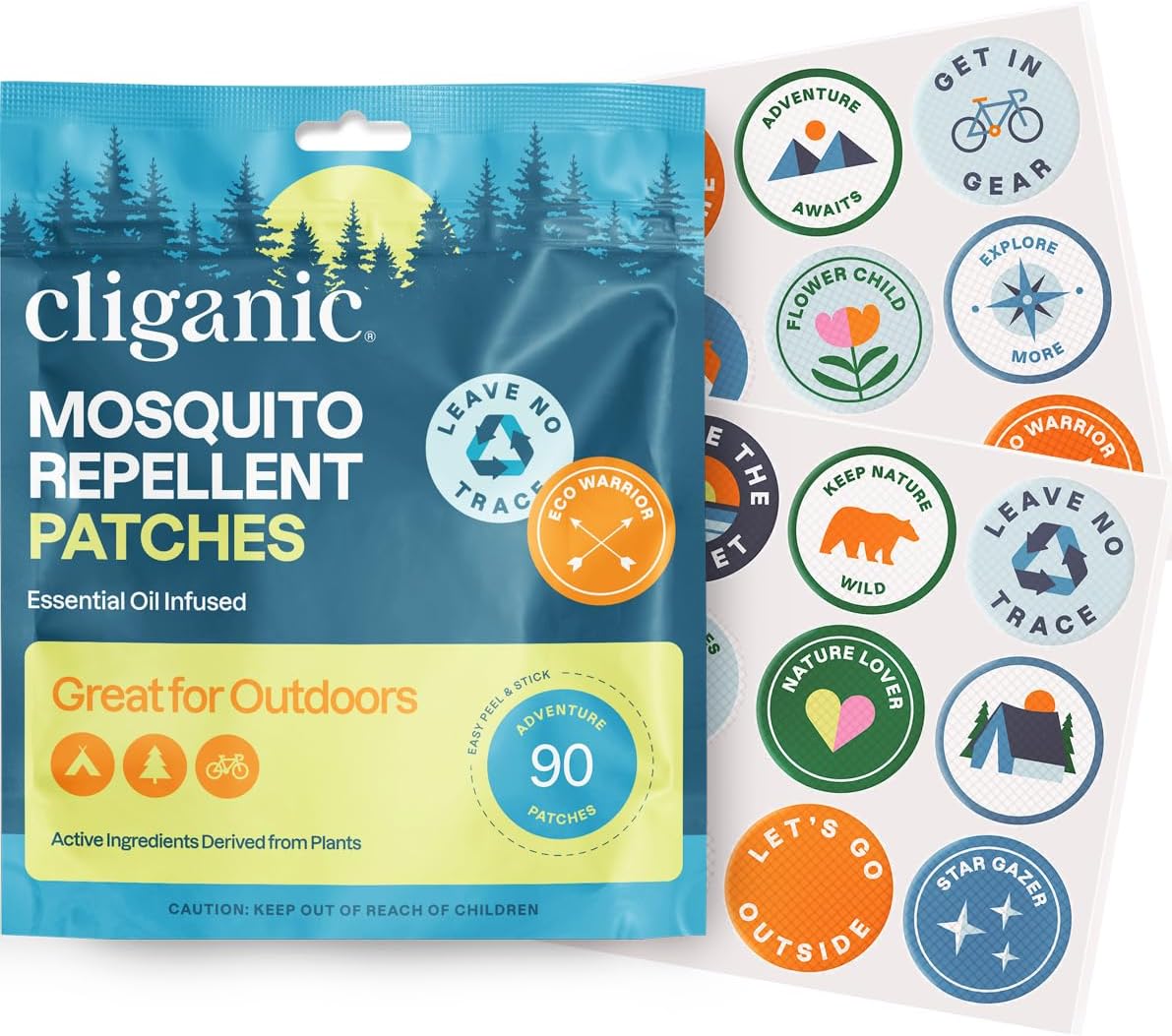 Cliganic Mosquito Repellent Stickers (90 Pack) - Camping Patches For Kids & Adults, Natural Deet-Free, Essential Oil Infused