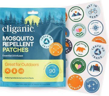 Cliganic Mosquito Repellent Stickers (90 Pack) - Camping Patches For Kids & Adults, Natural Deet-Free, Essential Oil Infused