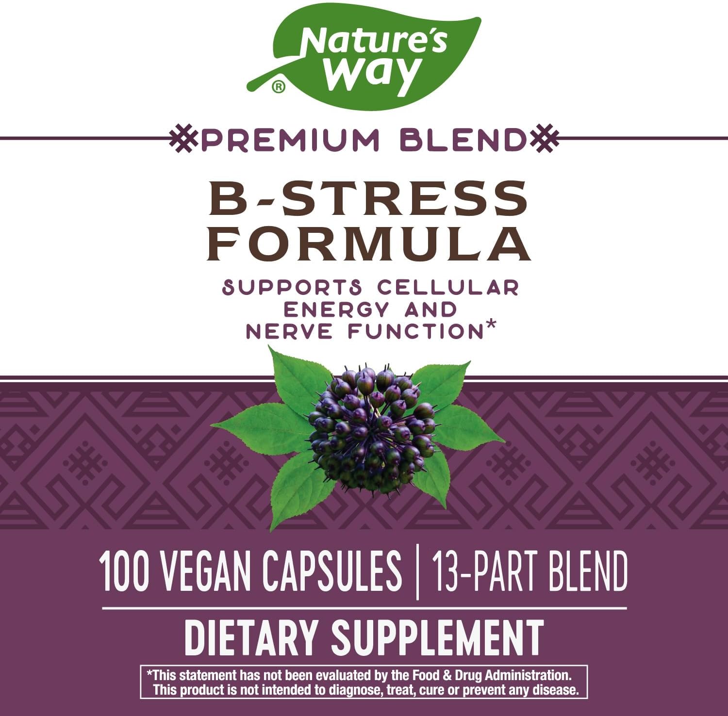 Nature's Way Premium Blend B-Stress Formula 100 vegan capsules : Health & Household