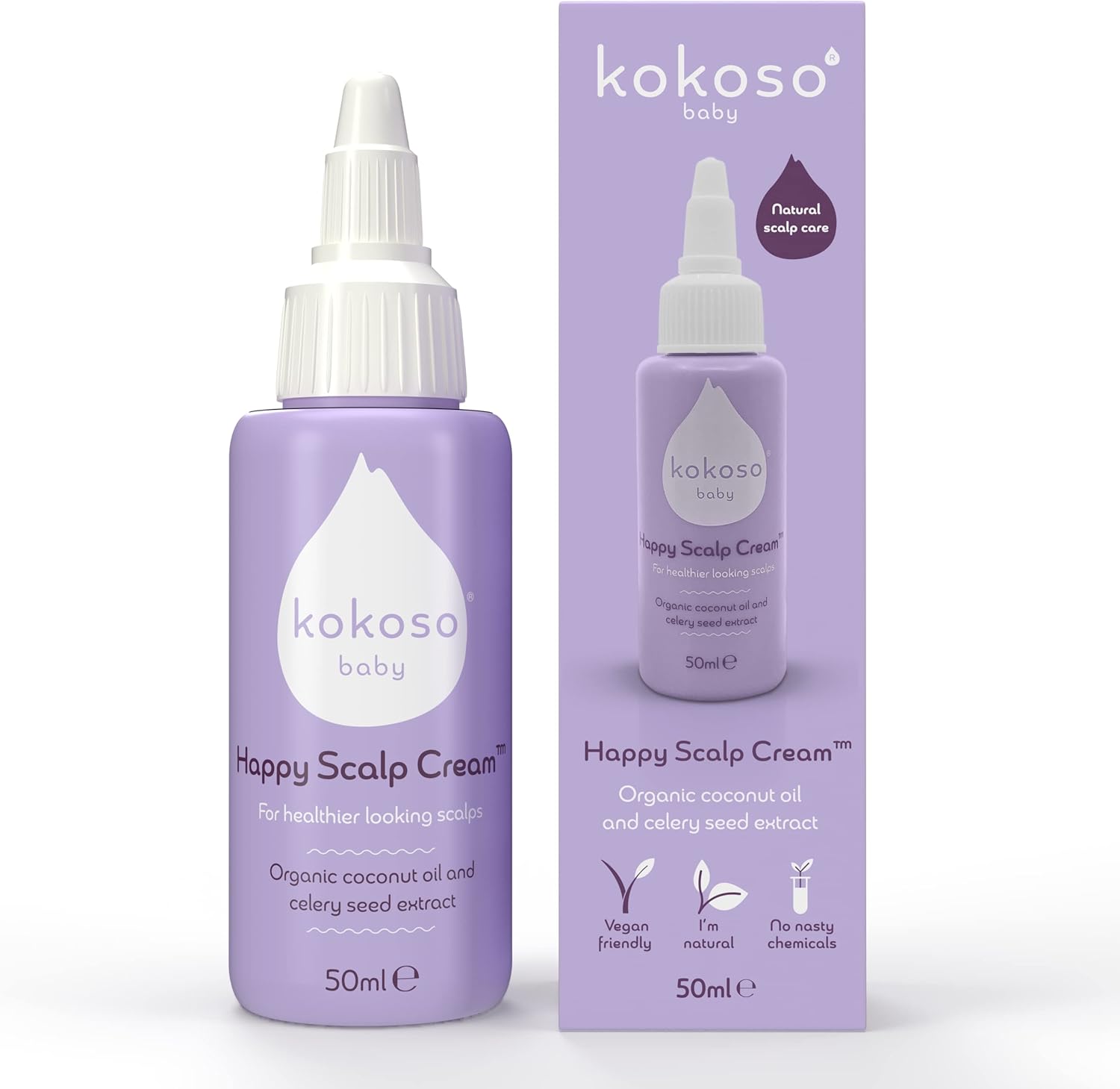 Kokoso Baby - Happy Scalp Cream For Baby - Organic Coconut Oil, Aloe Vera & Celery Seed Extract - Moisturises & Soothes Dry Scalps - Fragrance-Free, Ph Balanced Formula - 50Ml