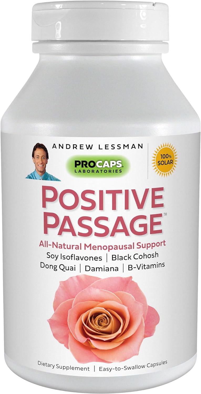 ANDREW LESSMAN Positive Passage 60 Capsules – Natural Menopausal Support and Balance for Women's Hormone Levels. with Soy Isoflavones, Black Cohosh, Dong Quai, Damiana. No Additives