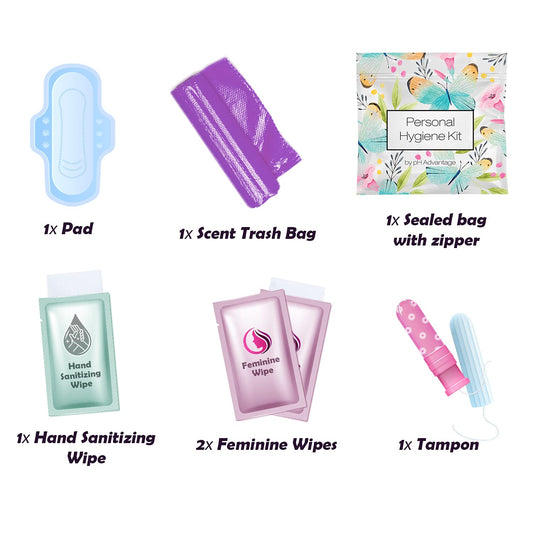 Menstrual Kit All-in-One | Convenience on The Go | Single Period Kit Pack for Travelling, Tweens & Teenagers | Individually Wrapped Feminine Hygiene Products (Butterflies) (Single)