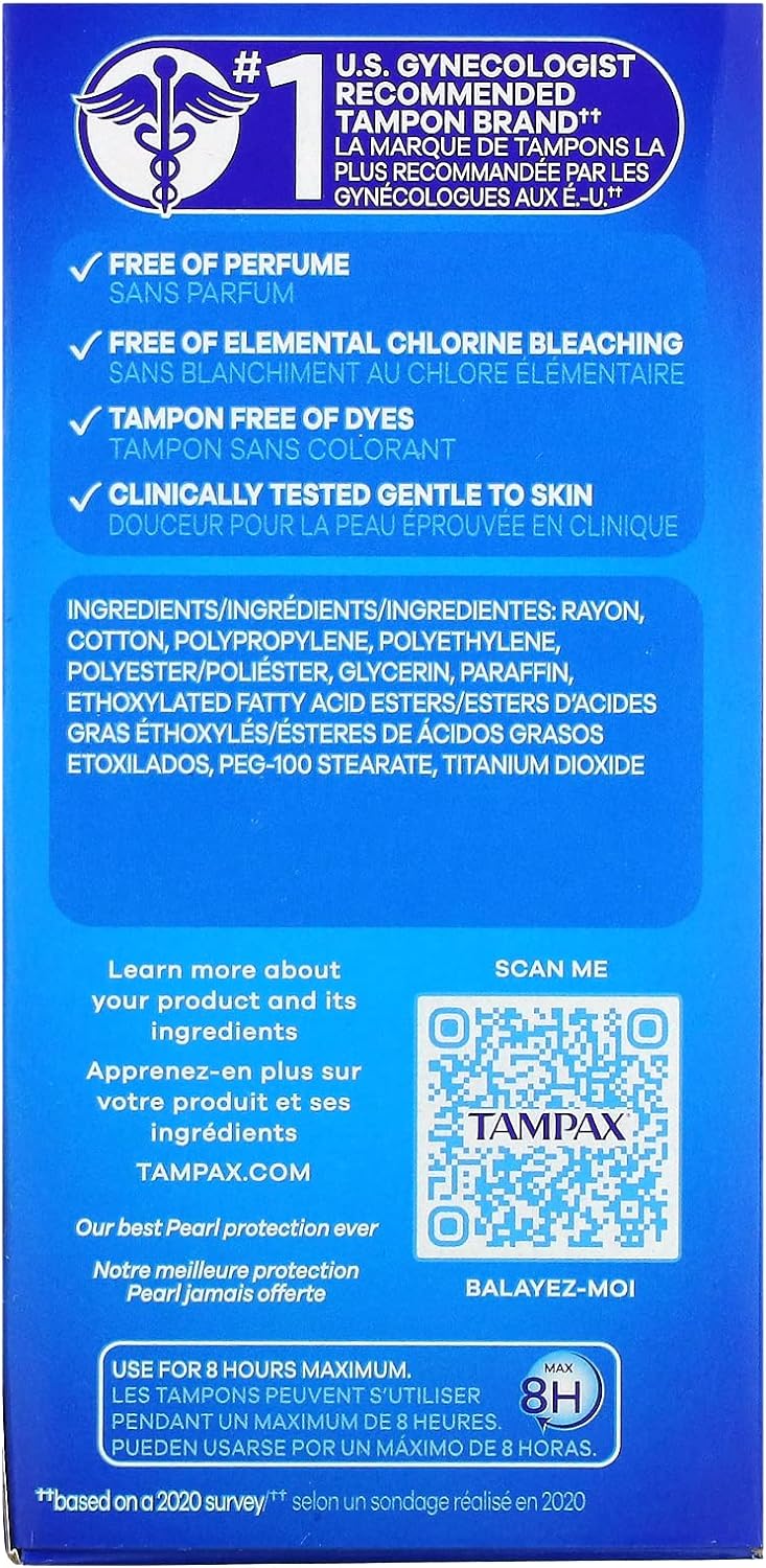 Tampax Pearl Tampons Multipack, Light/Regular/Super Absorbency, With Leakguard Braid, Triple Pack, Unscented, 34 Count : Health & Household