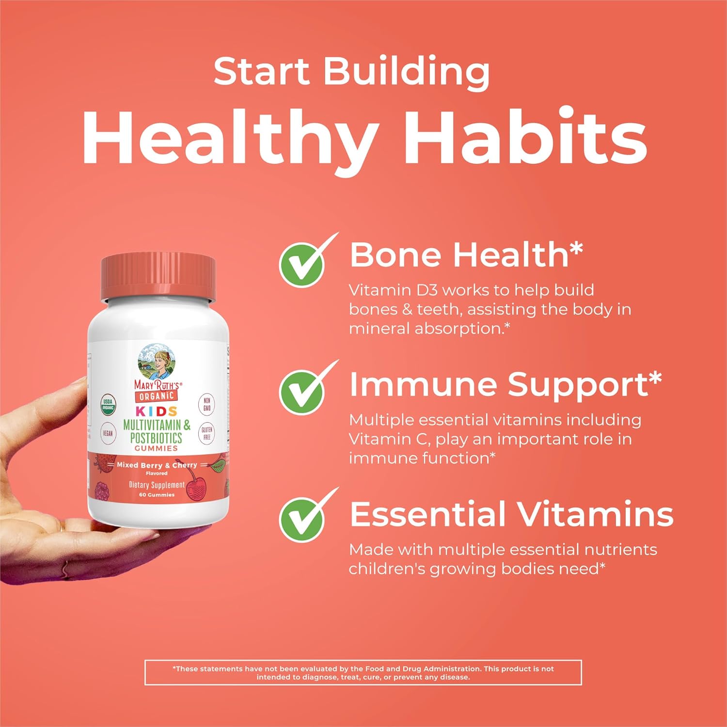Maryruth Organics Kids Vitamins | Usda Organic | Multivitamin Gummies + Postbiotics For Ages 4+ | Lactobacillus Rhamnosus | Vegan | Non-Gmo | 60 Count : Health & Household