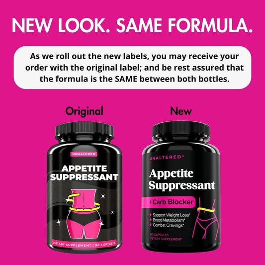 Unaltered Appetite Suppressant For Women - Combat Cravings, Bloating, & Support Weight Loss - Natural Diet Pills, Fat Burner, & Carb Blocker - Features Chromium Picolinate & Glucomannan - 120 Ct